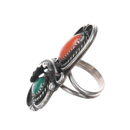 sz6.25 Bernice Bonney Navajo silver long ring with nice turquoise and coral - Estate Fresh Austin