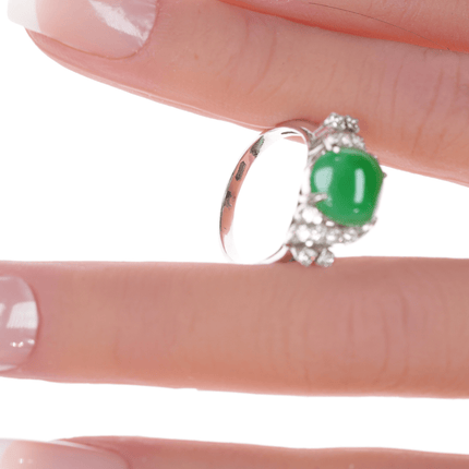 Sz6.25 Estate 18k white gold Jadeite, Diamond ring - Estate Fresh Austin