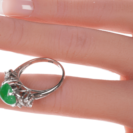 Sz6.25 Estate 18k white gold Jadeite, Diamond ring - Estate Fresh Austin