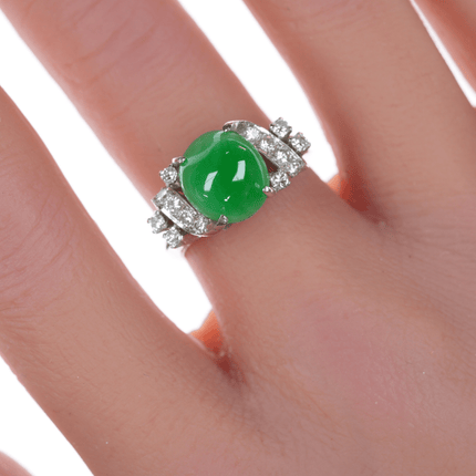 Sz6.25 Estate 18k white gold Jadeite, Diamond ring - Estate Fresh Austin