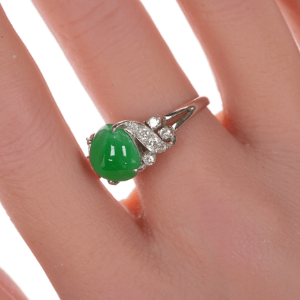 Sz6.25 Estate 18k white gold Jadeite, Diamond ring - Estate Fresh Austin