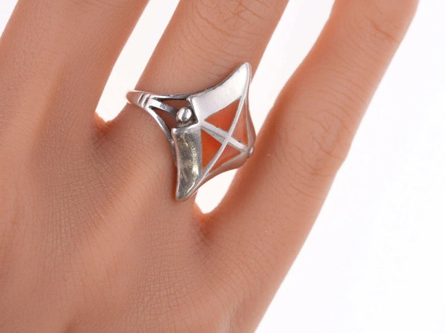 sz6.25 Special Vintage Zuni channel inlay coral ring - Estate Fresh Austin