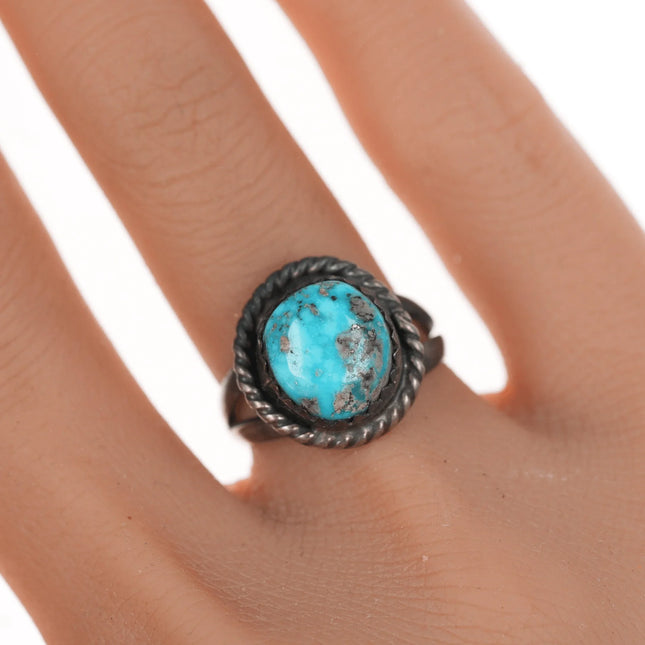 sz6.25 Vintage Native American silver and turqouise ring with rope edge - Estate Fresh Austin
