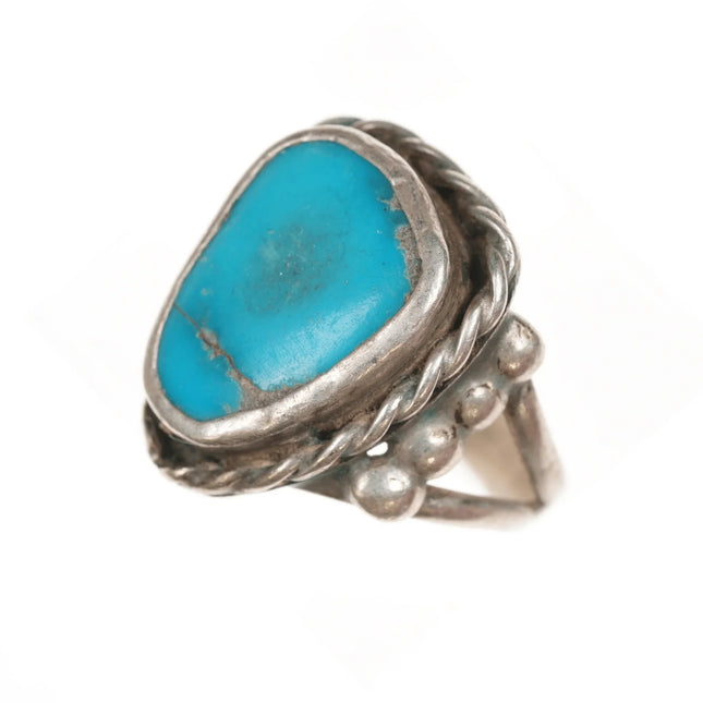 sz6.25 Vintage Native American sterling ring with turquoise, rope edge - Estate Fresh Austin