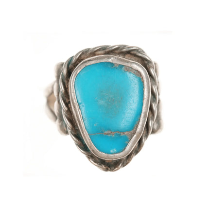 sz6.25 Vintage Native American sterling ring with turquoise, rope edge - Estate Fresh Austin