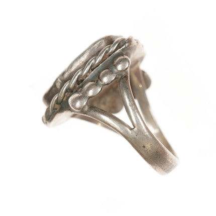 sz6.25 Vintage Native American sterling ring with turquoise, rope edge - Estate Fresh Austin
