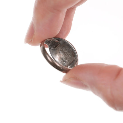 sz6.25 Vintage Zuni fishscale turquoise channel inlay silver ring - Estate Fresh Austin