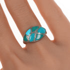 sz6.25 Vintage Zuni fishscale turquoise channel inlay silver ring - Estate Fresh Austin