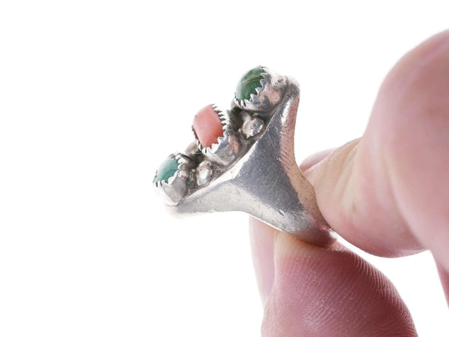 sz6.5 1940s-50's Navajo Sterling turquoise and coral ring - Estate Fresh Austin
