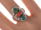 sz6.5 1940s-50's Navajo Sterling turquoise and coral ring - Estate Fresh Austin