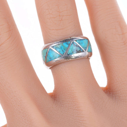 sz6.5 1940's - 50's Zuni silver Channel inlay turquoise band ring - Estate Fresh Austin