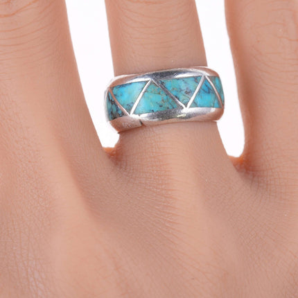 sz6.5 1940's - 50's Zuni silver Channel inlay turquoise band ring - Estate Fresh Austin