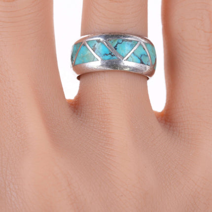 sz6.5 1940's - 50's Zuni silver Channel inlay turquoise band ring - Estate Fresh Austin