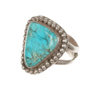 sz6.5 50's-60's Vintage Native American sterling ring with triangle turquoise - Estate Fresh Austin
