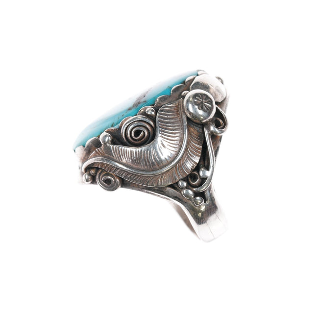 Sz6.5 - 9 CR Native American sterling interior stamped sterling and turquoise ring - Estate Fresh Austin