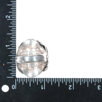 Sz6.5-9 CR Native American sterling interior stamped sterling and turquoise ring - Estate Fresh Austin