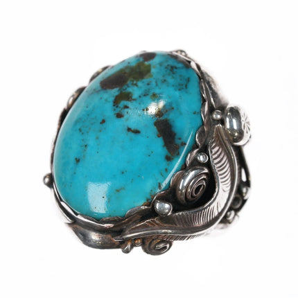 Sz6.5-9 CR Native American sterling interior stamped sterling and turquoise ring - Estate Fresh Austin