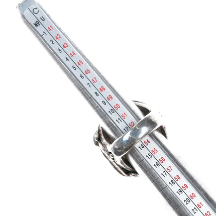 Sz6.5-9 CR Native American sterling interior stamped sterling and turquoise ring - Estate Fresh Austin