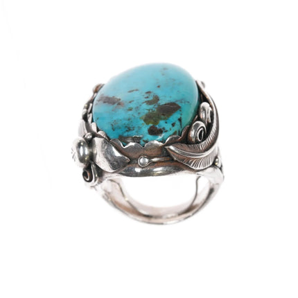 Sz6.5-9 CR Native American sterling interior stamped sterling and turquoise ring - Estate Fresh Austin
