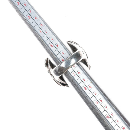 Sz6.5-9 CR Native American sterling interior stamped sterling and turquoise ring - Estate Fresh Austin