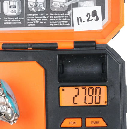 Sz6.5-9 CR Native American sterling interior stamped sterling and turquoise ring - Estate Fresh Austin