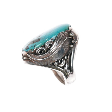 Sz6.5-9 CR Native American sterling interior stamped sterling and turquoise ring - Estate Fresh Austin