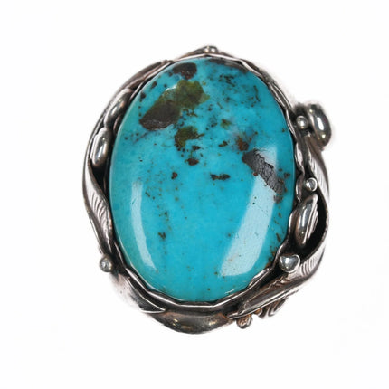 Sz6.5-9 CR Native American sterling interior stamped sterling and turquoise ring - Estate Fresh Austin