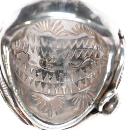 Sz6.5-9 CR Native American sterling interior stamped sterling and turquoise ring - Estate Fresh Austin