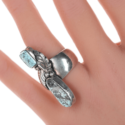 sz6.5 Adjustable S Dickens Native American sterling and turquoise ring - Estate Fresh Austin