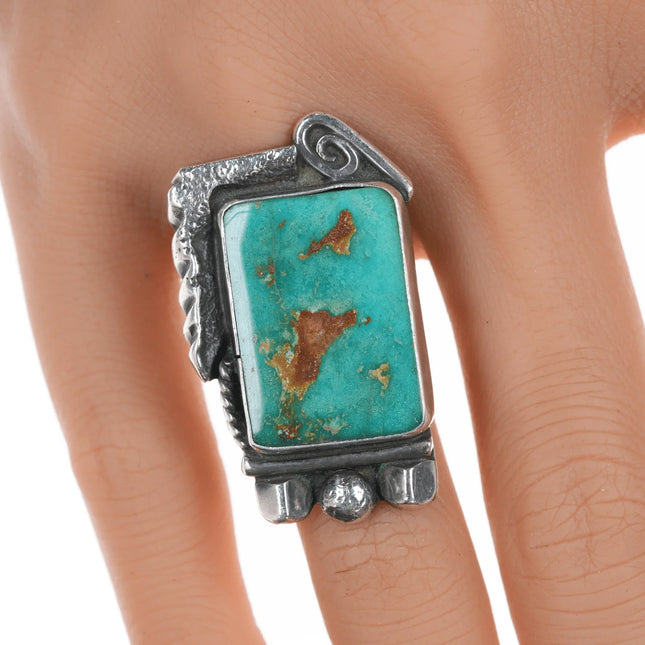 sz6.5 Chief Wolf Robe Hunt (1905-1977) Acoma silver and turquoise ring - Estate Fresh Austin