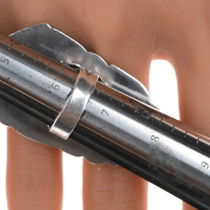 sz6.5 Chief Wolf Robe Hunt (1905-1977) Acoma silver, turquoise, branch coral ring - Estate Fresh Austin