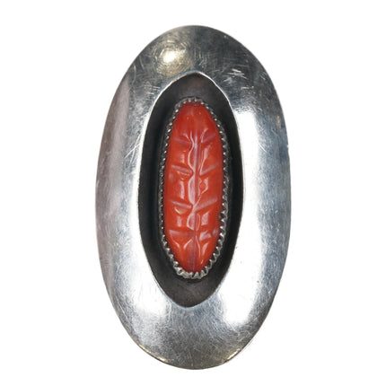 Sz6.5 Jo Tenorio Kewa carved coral sterling shadowbox ring - Estate Fresh Austin
