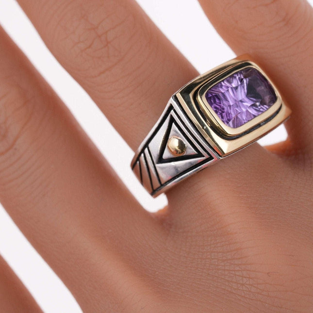 sz6.5 John Atencio 18k/Sterling and Amethyst Golden Gate Horizontal ring - Estate Fresh Austin