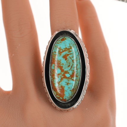 sz6.5 Large Chimney Butte Navajo silver and turquoise shadowbox ring - Estate Fresh Austin