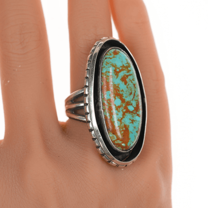 sz6.5 Large Chimney Butte Navajo silver and turquoise shadowbox ring - Estate Fresh Austin