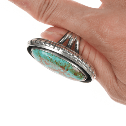 sz6.5 Large Chimney Butte Navajo silver and turquoise shadowbox ring - Estate Fresh Austin