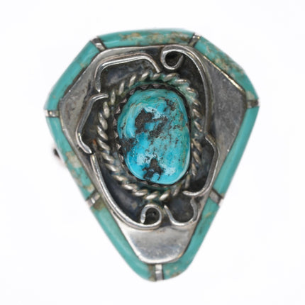 sz6.5 T Native American sterling turquoise inlay/Kingman nugget ring - Estate Fresh Austin