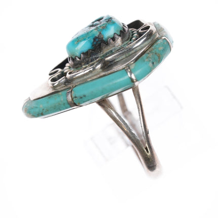 sz6.5 T Native American sterling turquoise inlay/Kingman nugget ring - Estate Fresh Austin