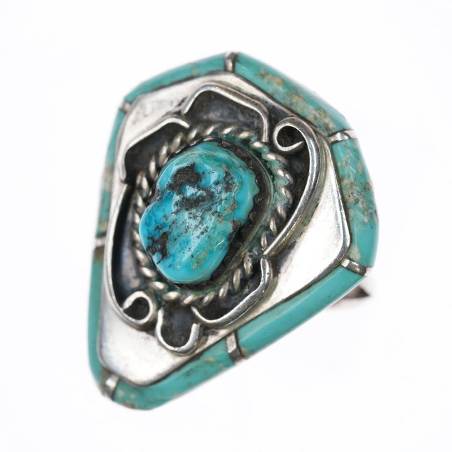 sz6.5 T Native American sterling turquoise inlay/Kingman nugget ring - Estate Fresh Austin