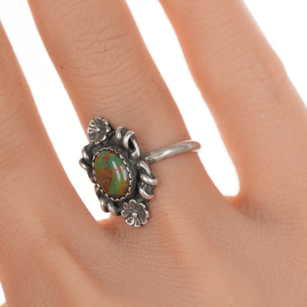 sz6.5 Vintage Native American silver and green turquoise ring - Estate Fresh Austin
