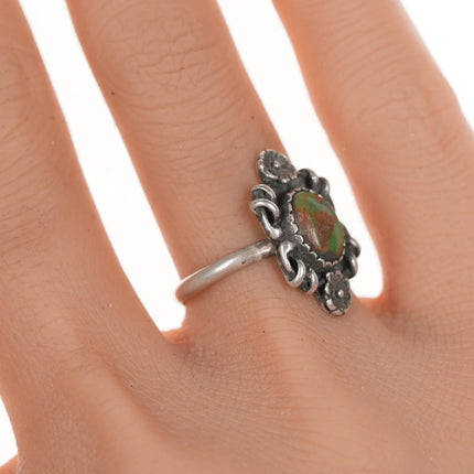 sz6.5 Vintage Native American silver and green turquoise ring - Estate Fresh Austin
