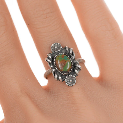 sz6.5 Vintage Native American silver and green turquoise ring - Estate Fresh Austin