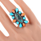 sz6.5 Vintage Navajo silver turquoise, and spiny oyster cluster ring - Estate Fresh Austin