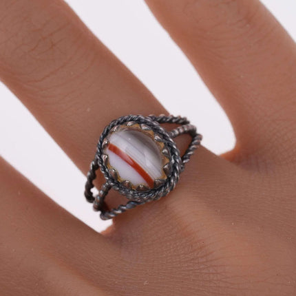 sz6.5 Vintage Sterling and agate ring - Estate Fresh Austin