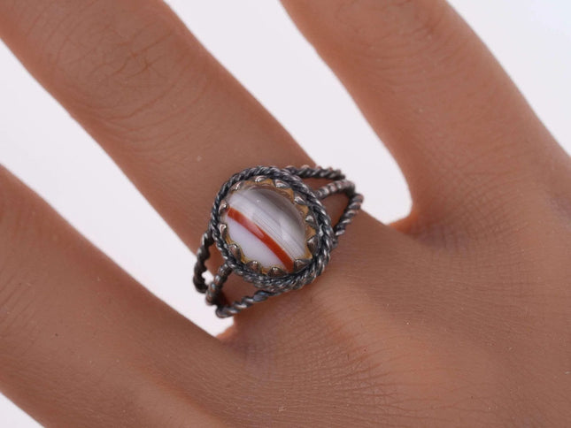 sz6.5 Vintage Sterling and agate ring - Estate Fresh Austin