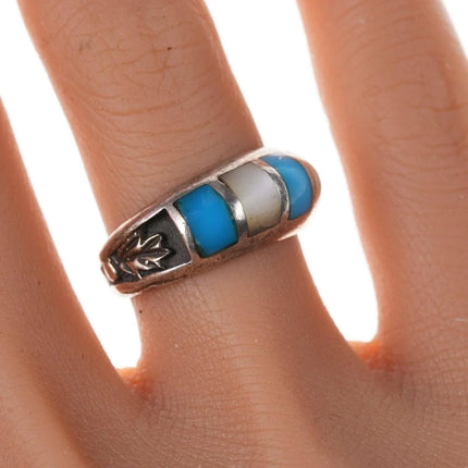 sz6.5 Vintage Zuni Native American Sterling Multi-Stone Channel inlay ring - Estate Fresh Austin