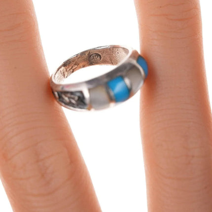 sz6.5 Vintage Zuni Native American Sterling Multi-Stone Channel inlay ring - Estate Fresh Austin