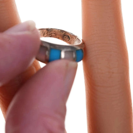 sz6.5 Vintage Zuni Native American Sterling Multi-Stone Channel inlay ring - Estate Fresh Austin