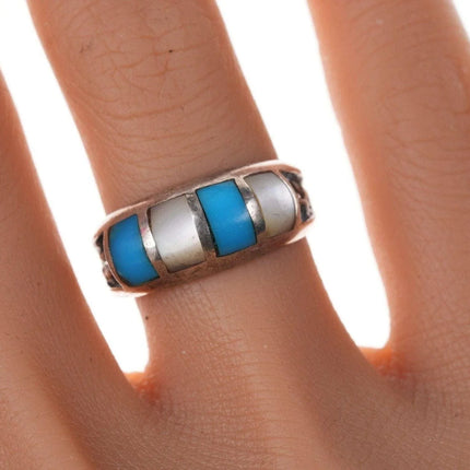 sz6.5 Vintage Zuni Native American Sterling Multi-Stone Channel inlay ring - Estate Fresh Austin