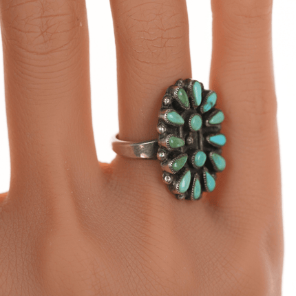 sz6.75 30's - 40's Zuni cluster turquoise silver ring - Estate Fresh Austin